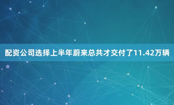 配资公司选择上半年蔚来总共才交付了11.42万辆